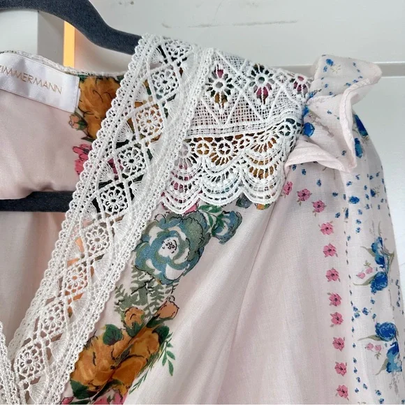 Zimmermann Dress Women Clover Patched Wrap Mini Floral Boho cottage core - Picture 3 of 13